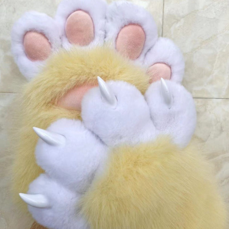 Cozy Plush Paw Eldiven – Yumuşak Tüylü Kedi & Ayı Kostüm Pençesi