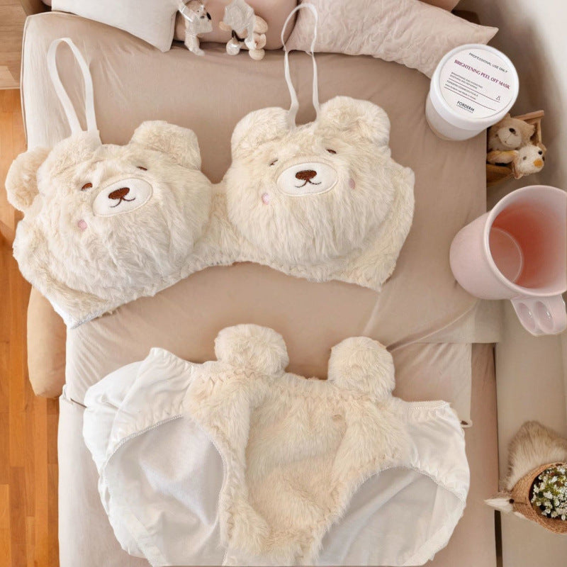 Cozy Plush Ayı Sütyen Takımı – Kışlık Yumuşak Peluş Ev Konforu