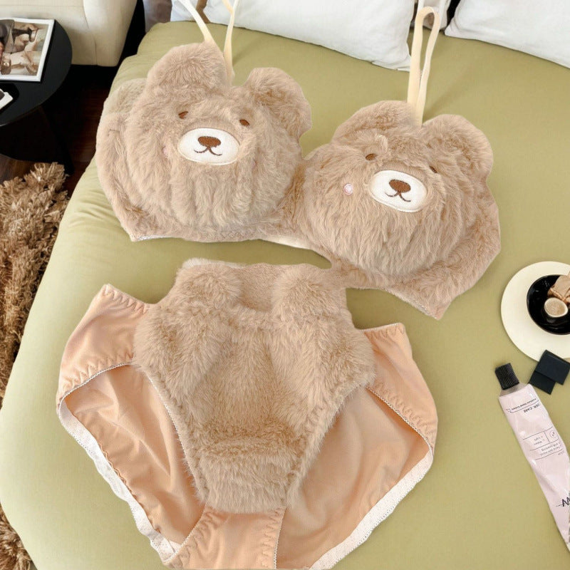Cozy Plush Ayı Sütyen Takımı – Kışlık Yumuşak Peluş Ev Konforu