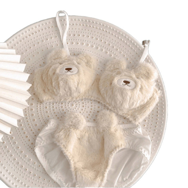 Cozy Plush Ayı Sütyen Takımı – Kışlık Yumuşak Peluş Ev Konforu